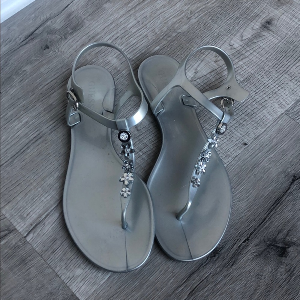 Silver T strap sandal